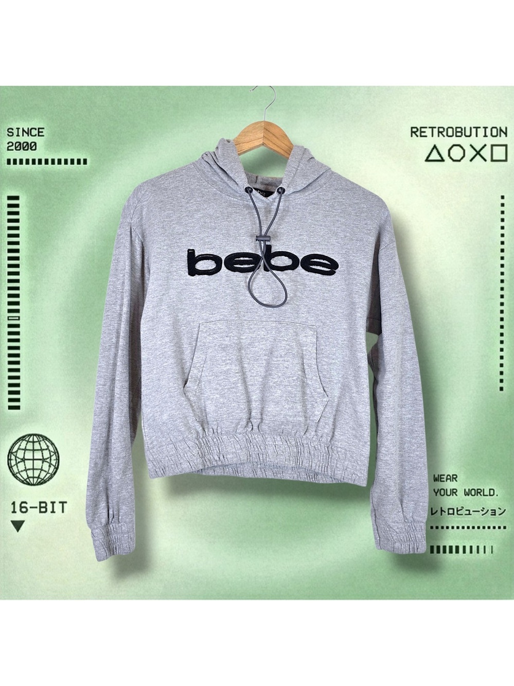 Y2K Bebe Spell Out Hoodie Sweatshirt Gray Size S